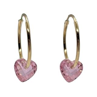 Cercei aur galben 14K, Tortite 13 mm cu cristal Inimioara roz