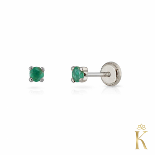 Cercei bebelusi sau piercing, cu protectie, aur alb 14K, Piatra smarald 2 mm