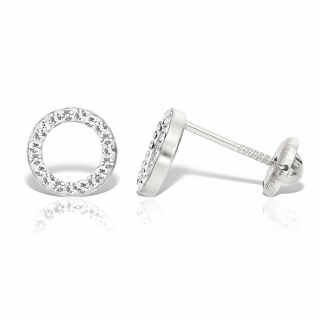 Cercei cu protectie, aur alb 14K, Cerculete cu cristale, 6 mm