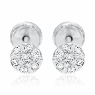 Cercei cu protectie, aur alb 14K, Rotunzi cu 7 diamante mari 5 mm