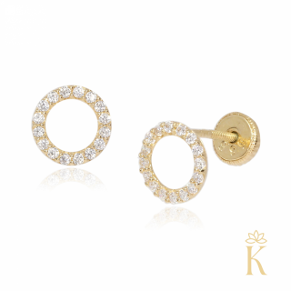 Cercei cu protectie, aur galben 14K, Cerculete cu cristale, 7 mm