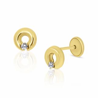 Cercei cu protectie, aur galben 14K, Cerculete cu diamant 6 mm