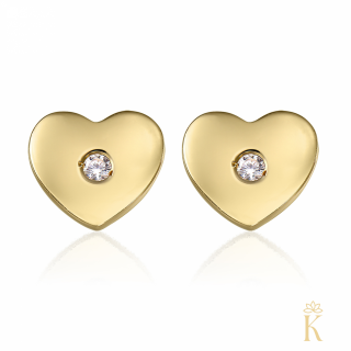 Cercei cu protectie aur galben 14K, Inimi 6 mm cu diamant
