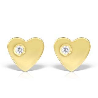 Cercei cu protectie aur galben 14K, Inimi cu diamant lateral 5 mm
