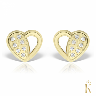 Cercei cu protectie, aur galben 14K, Inimi decupate cu 7 cristale zirconia