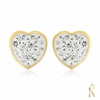 Cercei cu protectie, aur galben 14K, Inimioare mari cu cristale 7 mm