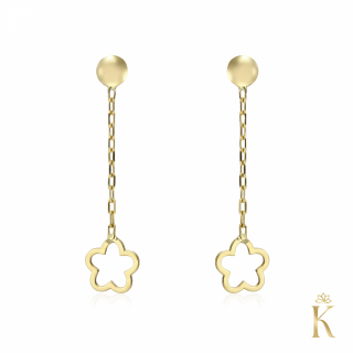 Cercei cu protectie, aur galben 14K, Lantisor cu floare, 19x5.5 mm