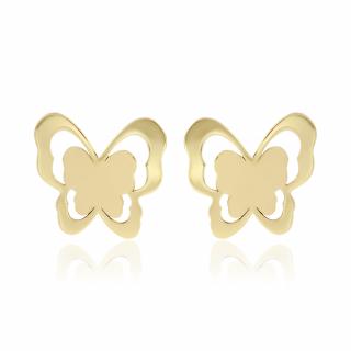 Cercei cu protectie, aur galben 9K, Fluturasi sablati 8x7 mm