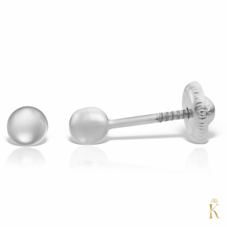 Cercei cu protectie pentru bebelusi sau piercing, aur alb 14K, Bilute 3 mm