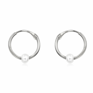 Cercei nou-nascut sau piercing, aur alb 14K, Tortite mici cu perluta, 8 mm