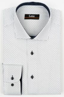 Camasa barbati regular fit alba cu imprimeu bleumarin 5XL-6XL