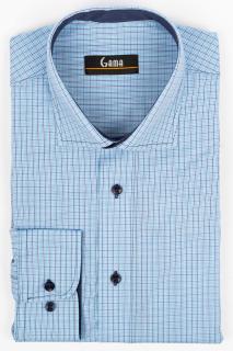 Camasa barbati regular fit bleu cu caro bleumarin, turcoaz si alb 3XL-4XL