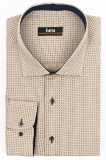 Camasa barbati regular fit cappuccino cu insertii albe si imprimeu bleumarin 2XL-4XL