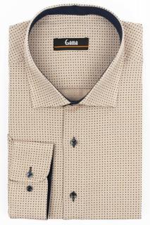 Camasa barbati regular fit cappuccino cu insertii albe si imprimeu bleumarin 5XL-6XL