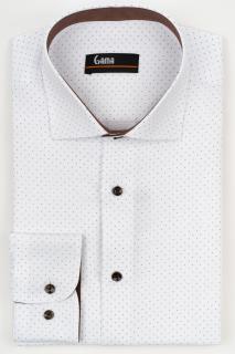 Camasa barbati slim fit alba cu buline maro si insertie