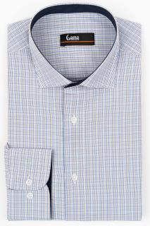 Camasa barbati slim fit alba cu carouri bleumarin si maro