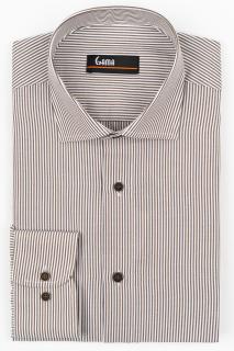 Camasa barbati slim fit alba cu dungi maro