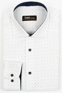 Camasa barbati slim fit alba cu imprimeu bleumarin