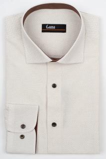 Camasa barbati slim fit alba cu imprimeu geometric maro 2XL