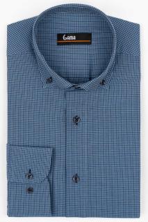 Camasa barbati slim fit albastra cu carouri bleu si bej