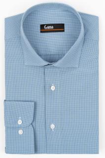 Camasa barbati slim fit albastra deschis cu carouri verzi si albe
