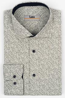 Camasa barbati slim fit bej nisipiu cu imprimeu abstract bleumarin CONFORT