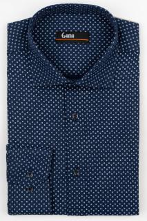 Camasa barbati slim fit  bleumarin cu imprimeu geometric bleu si maro
