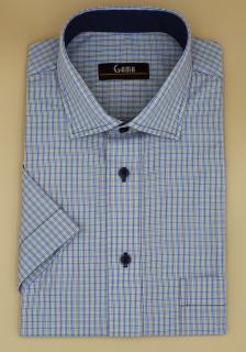 Camasa cu maneca scurta regular fit bleu cu carouri galbene si bleumarin 2XL-4XL