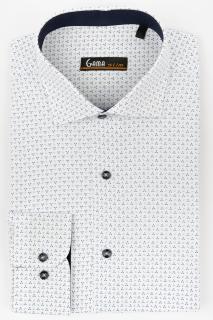 Camasa slim fit alba cu imprimeuri bleumarin si bleu