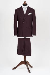 Costum barbati slim fit visiniu inchis cu doua randuri de nasturi