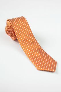 Cravata ingusta portocalie cu buline albe