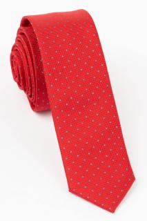 Cravata ingusta rosie cu picouri gri