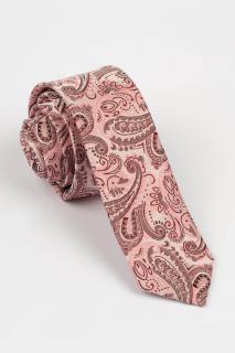 Cravata ingusta roz cu imprimeu paisley