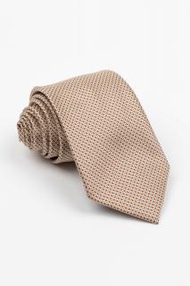 Cravata maro cu imprimeu geometric crem si albastru