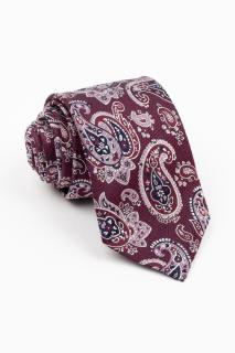 Cravata matase naturala burgund cu imprimeu paisley alb, roz si navy