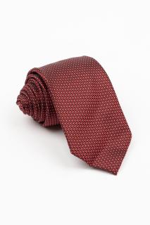 Cravata neagra cu imprimeu geometric visiniu si insertie alba