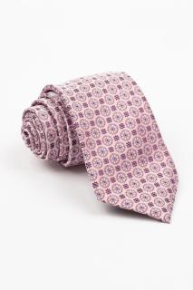 Cravata roz-pal cu imprimeu floral albastru si fucsia