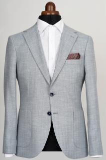 Sacou barbati slim fit bleu-bradut cu buzunare aplicate