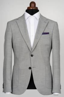 Sacou barbati slim fit gri-pepit cu buzunare aplicate