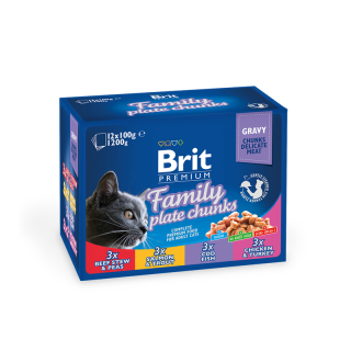 Brit Premium, Hrana umeda pisici, family plate, variety, 12x100g