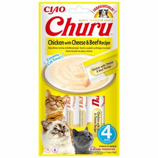 Churu, Recompense Cremoase pentru Pisici, Reteta Pui cu Branza si Vita, 4x14g