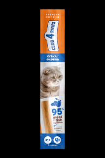 Club 4 Paws Premium Recompense pentru pisici stick cu pui si pastrav, 5g