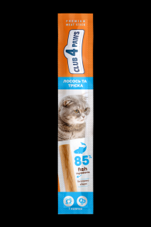 Club 4 Paws Premium Recompense pentru pisici stick cu somon si cod, 5g