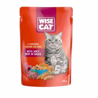 Wise Cat, Plicuri hrana umeda pentru pisici, vita in sos, 24x100g