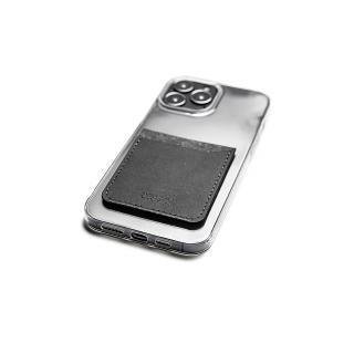 Card holder din piele naturala reciclata, autoadeziv, pentru telefon, negru