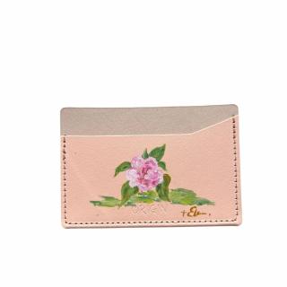 Card holder din piele naturala reciclata, orizontal, roz pudra, pictat manual