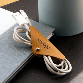 Organizator cabluri din piele naturala reciclata, orizontal, maro nature