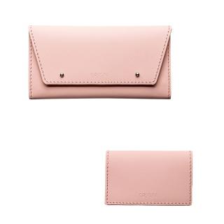 Pachet portofel dama + port card din piele naturala reciclata, roz pudra