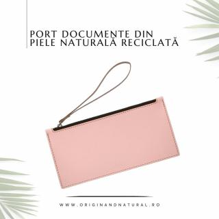 Port documente din piele naturala reciclata, orizontal, roz pudra, marimea M