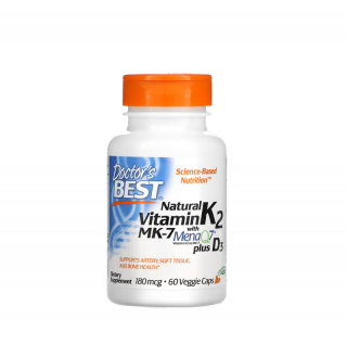 Natural Vitamin K2 MK-7 with MenaQ7 plus D3 180mcg 60 Capsule - Doctor s Best